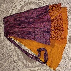 Wevez Women's Reversible Wrap Sari Skirt, Long Purple Orange Floral India